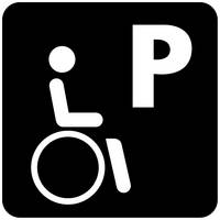 Piktogramm ausgewiesener Behindertenparkplatz vorhanden.